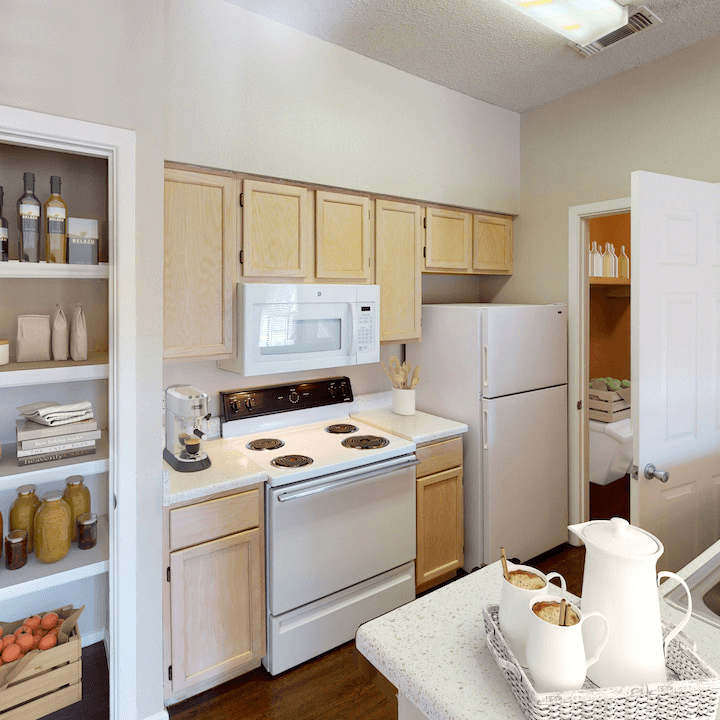 ATTX-1 kitchen with pantry space and white appliances