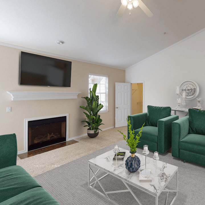 TDTX-4 Living room with walk-in closet attached and a fireplace