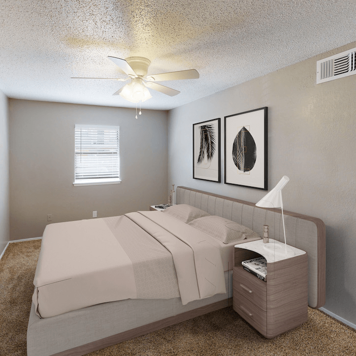 TPTX-4 bedroom with window and overhead light with carpeted flooring