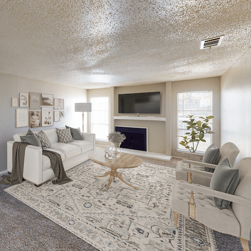 HWTX_Gallery_4_jan23 Georgeious living room with natural light and fireplace at hunters way apartments